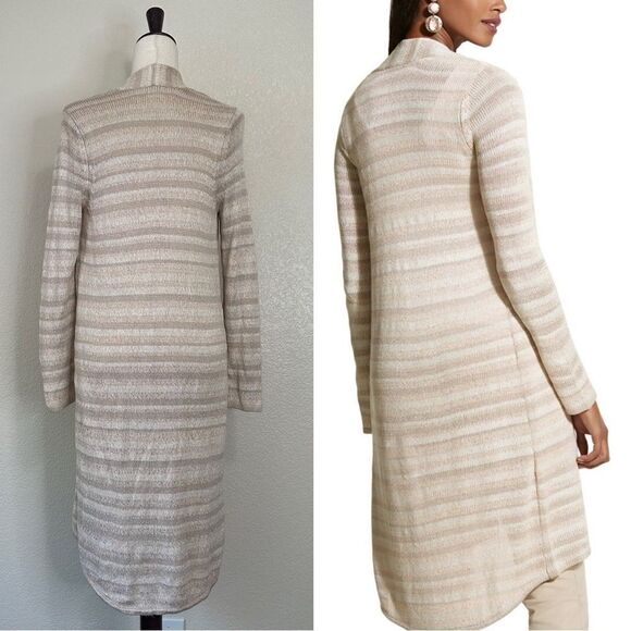 Chico's Kennedy Subtle Striped Textured Open Front Long Cardigan - Picture 8 of 13